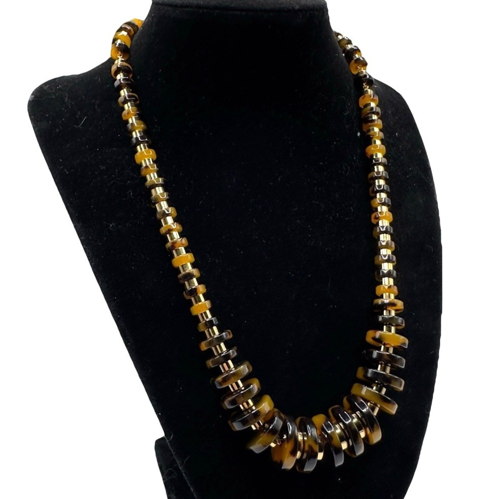 J Crew Necklace Graduated Lucite Discs Warm Tones Gold Tone Spacers On Chain 19" - Picture 5 of 12